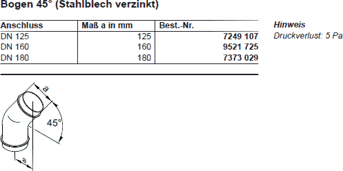 Abmessungen Bogen 45 Grad