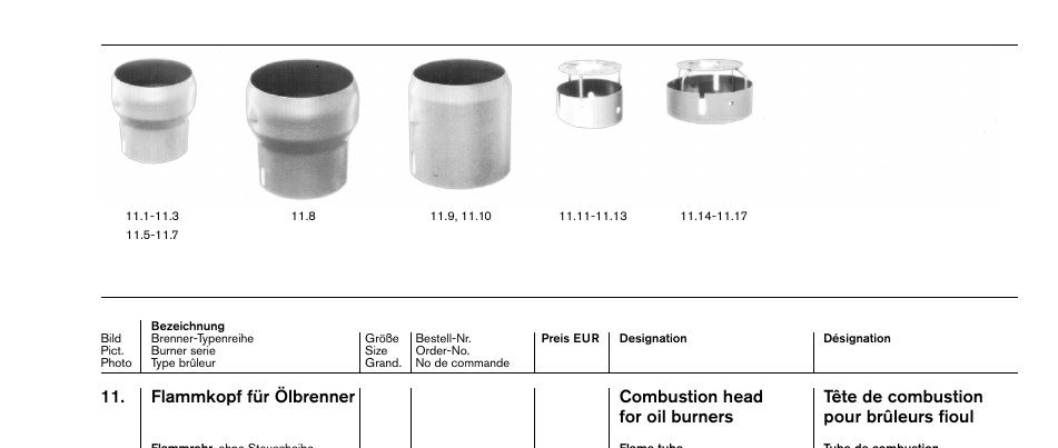 Flammkopf für Ölbrenner Combustion head Tête de combustion