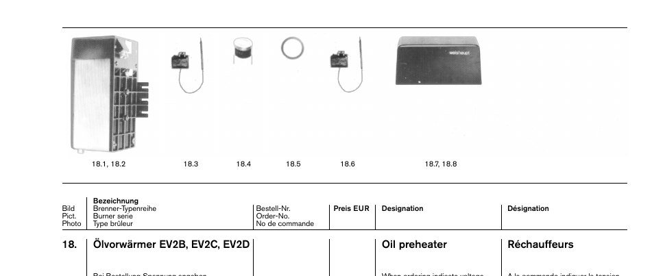 Ölvorwärmer EV2B, EV2C, EV2D Oil preheater Réchauffeurs