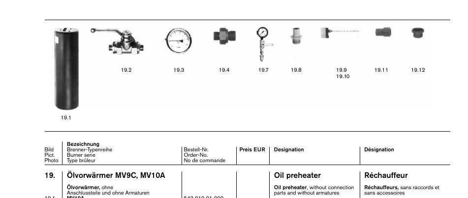 Ölvorwärmer MV9C, MV10A Oil preheater Réchauffeur