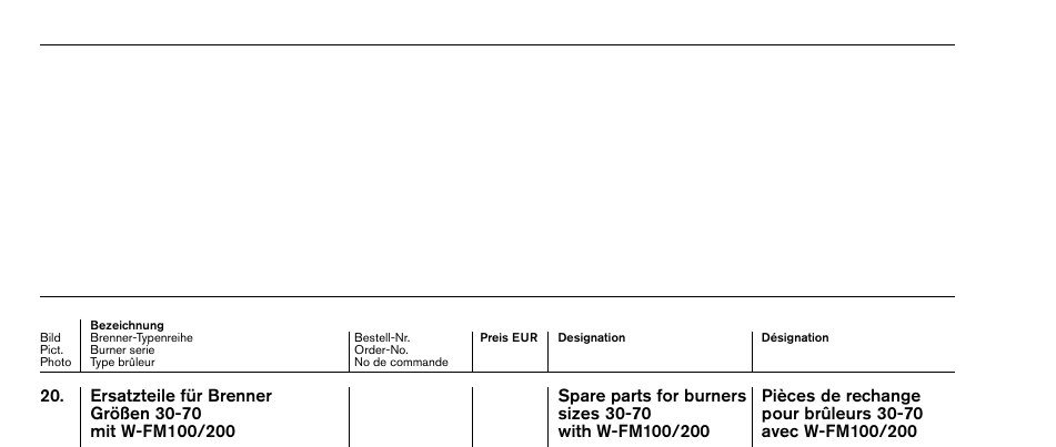 Ersatzteile für Brenner Spare parts for burners Pièces de rechange