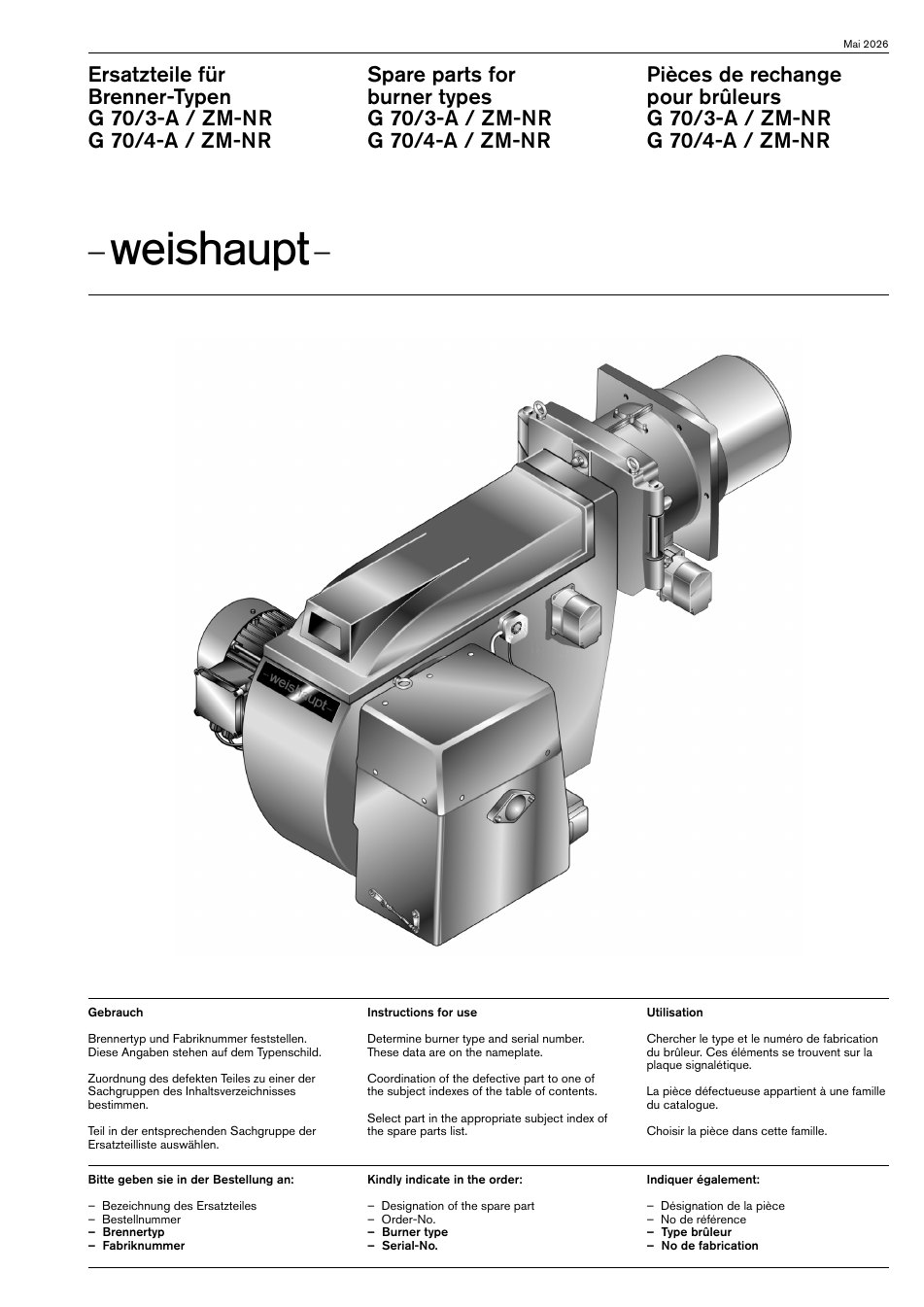 Weishaupt Brenner G 70/3-A / ZM-NR und G 70/4-A / ZM-NR