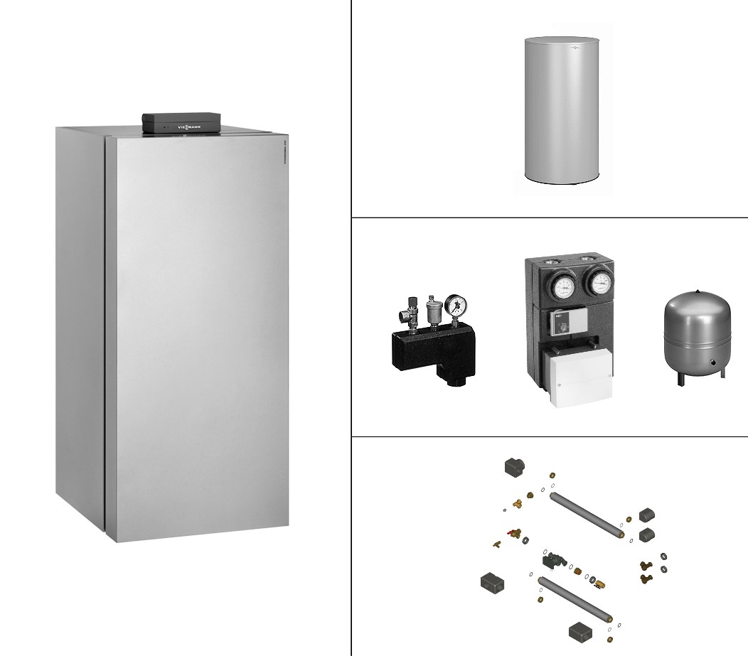 Bild von 35 kW Paket Vitocrossal 300 mit Speicher Vitocell 300-V EVIB-A 200 Liter, mit Mischer