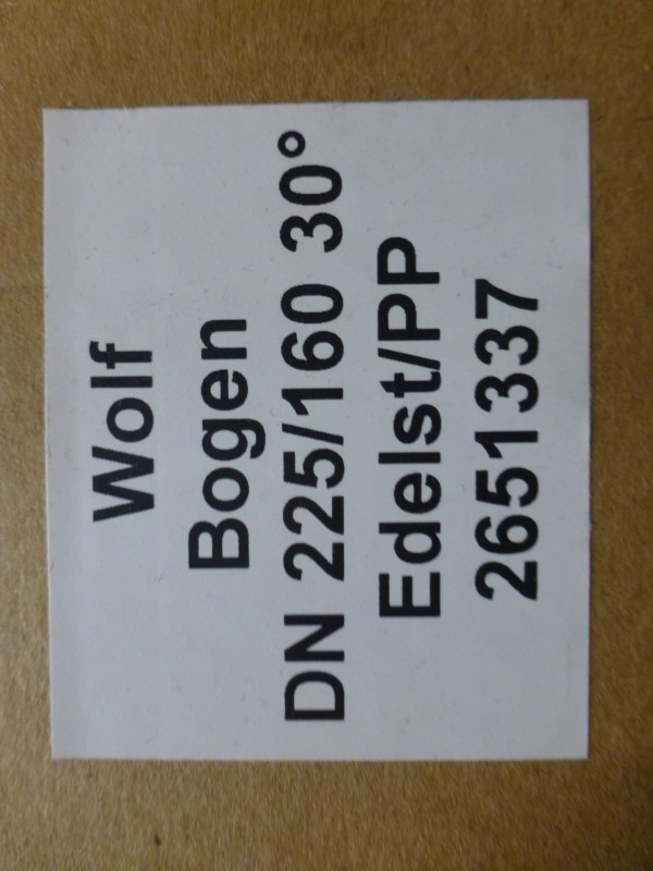 Bild von 30 Grad Bogen für Luft-/Abgasrohr DN160/225