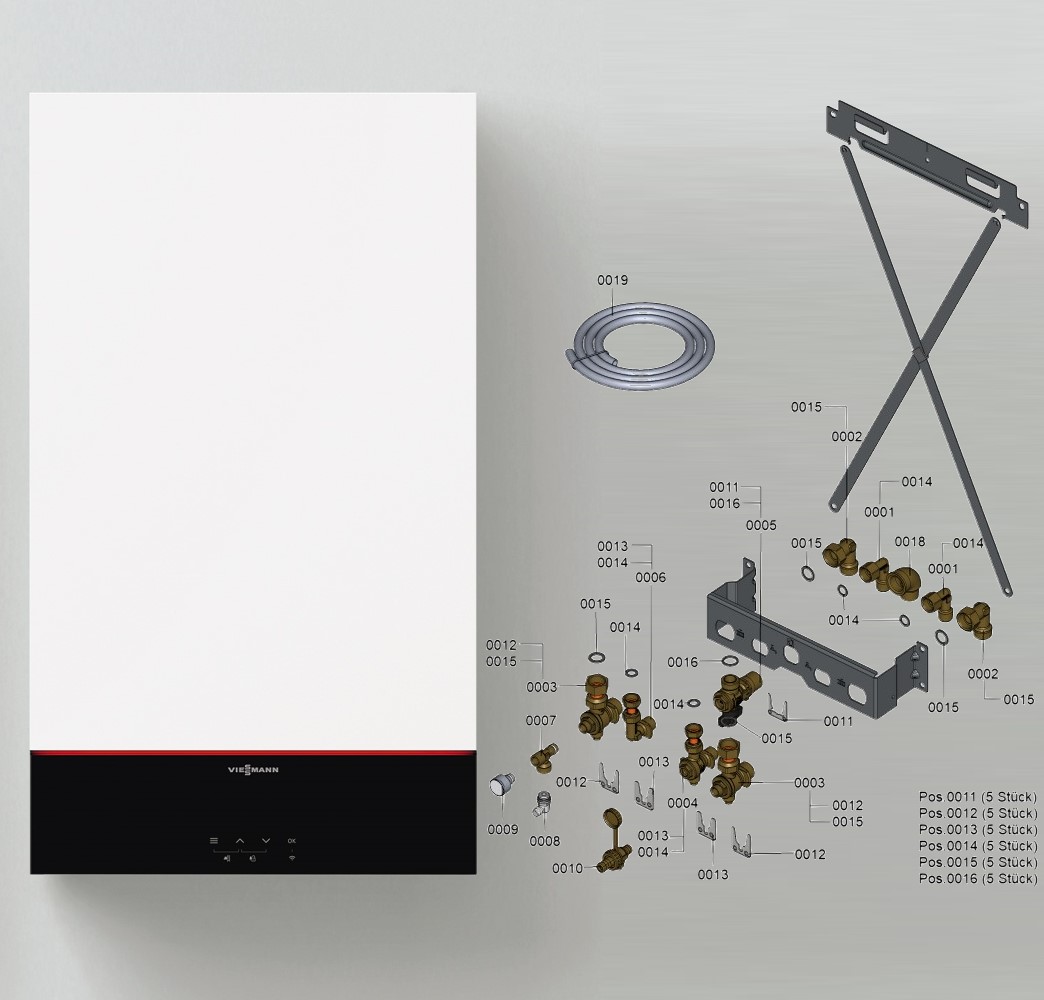 Bild von Paket Vitodens 200-W 19 kW Kombi 3.5" Display + Aussenfühler + Montagehilfe AP