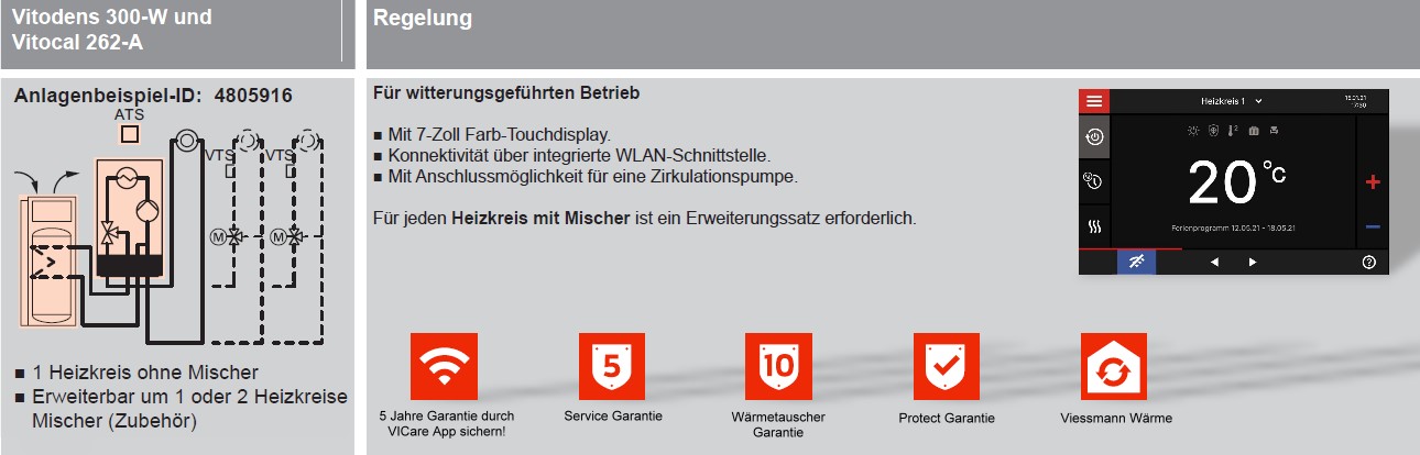 Viessmann Vitodens 300-W Heizungspaket mit Warmwasser Wärmepumpe Vitocal 262-A